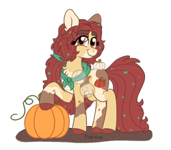 Size: 2700x2370 | Tagged: safe, artist:pink-pone, derpibooru import, oc, oc only, oc:scarlet autumn, earth pony, pony, female, glasses, mare, offspring, parent:apple bloom, parent:pipsqueak, parents:pipbloom, pumpkin, simple background, solo, transparent background