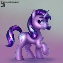 Size: 2007x2000 | Tagged: safe, artist:jedayskayvoker, derpibooru import, starlight glimmer, stellar gleam, pony, unicorn, chest fluff, eyebrows, high res, looking at you, looking away, profile, raised hoof, rule 63, smiling, solo