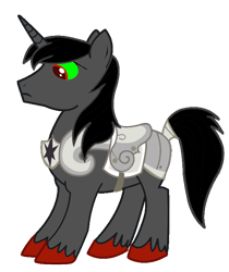 Size: 600x714 | Tagged: safe, artist:blah23z, artist:mokrosuhibrijac, derpibooru import, king sombra, shining armor, pony, unicorn, colored sclera, corrupted, corrupted shining armor, croupiere, dark magic, green sclera, magic, palette swap, peytral, recolor, saddle, simple background, solo, sombra eyes, tack, transparent background, unshorn fetlocks