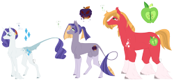 Size: 4000x1843 | Tagged: safe, artist:0tinybitobsessive0, derpibooru import, big macintosh, rarity, oc, oc:honey crisp, classical unicorn, earth pony, pony, unicorn, cloven hooves, family, female, leonine tail, male, mare, missing accessory, offspring, parent:big macintosh, parent:rarity, parents:rarimac, rarimac, reference sheet, shipping, simple background, stallion, straight, transparent background, unshorn fetlocks