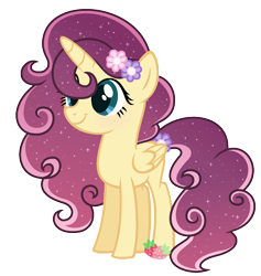 Size: 1444x1521 | Tagged: safe, artist:strawberry-spritz, derpibooru import, oc, oc only, alicorn, pony, alicorn oc, female, filly, flower, flower in hair, magical lesbian spawn, offspring, parent:fluttershy, parent:princess luna, parents:lunashy, simple background, solo, teenager, transparent background