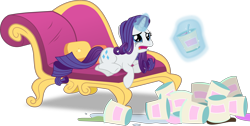 Size: 7938x4000 | Tagged: safe, artist:frownfactory, derpibooru import, rarity, pony, unicorn, inspiration manifestation, crying, fainting couch, female, food, horn, ice cream, magic, mare, marshmelodrama, messy mane, rarity being rarity, simple background, sofa, solo, transparent background, vector