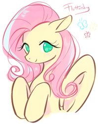 Size: 663x837 | Tagged: safe, artist:demiesop, derpibooru import, fluttershy, pegasus, pony, female, mare, pink mane, simple background, smiling, solo, white background, wings, yellow coat