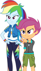 Size: 2133x3696 | Tagged: safe, artist:steyrrdash, derpibooru import, rainbow dash, scootaloo, better together, equestria girls, duo, duo female, female, high res, pointing, simple background, transparent background, vector