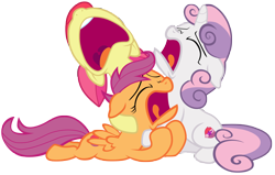 Size: 11000x7000 | Tagged: safe, artist:tardifice, derpibooru import, apple bloom, scootaloo, sweetie belle, earth pony, pegasus, pony, unicorn, the last crusade, absurd resolution, crying, cutie mark crusaders, female, filly, nose in the air, simple background, transparent background, two toned mane, two toned tail, vector, volumetric mouth