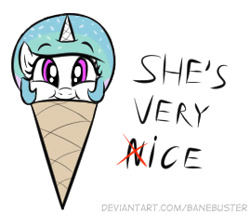 Size: 269x231 | Tagged: safe, artist:banebuster, derpibooru import, princess celestia, alicorn, pony, series:tiny tia, cute, cutelestia, female, food, ice cream, ice cream cone, looking at you, mare, needs more jpeg, picture for breezies, pun, smiling, sprinkles