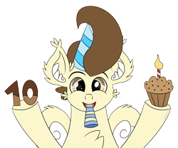 Size: 4426x3690 | Tagged: safe, artist:syncedsart, derpibooru import, pound cake, pegasus, pony, 10, birthday, chocolate, cute, food, hat, male, mlp fim's tenth anniversary, muffin, party, party hat, simple background, solo, transparent background