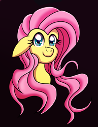 Size: 1280x1661 | Tagged: safe, artist:heartshielder1991, derpibooru import, fluttershy, pegasus, pony, bust, female, floppy ears, looking at you, mare, portrait, simple background, smiling, solo, three quarter view