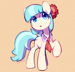 Size: 1603x1542 | Tagged: safe, artist:dawnfire, coco pommel, earth pony, pony, cute, female, mare, raised hoof, signature, simple background, solo