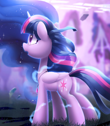 Size: 748x855 | Tagged: safe, artist:dawnfire, twilight sparkle, twilight sparkle (alicorn), alicorn, pony, fanfic:the enchanted kingdom, dream realm, fanfic art, female, horn, implied princess luna, mare, offscreen character, open mouth, solo focus, teary eyes, wings