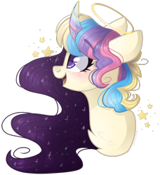 Size: 1508x1653 | Tagged: safe, artist:cinnamontee, derpibooru import, oc, oc only, oc:supernova, pony, unicorn, bust, female, halo, mare, portrait, simple background, solo, transparent background