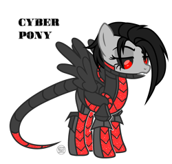 Size: 2000x1900 | Tagged: safe, artist:witchs_circle, derpibooru import, oc, oc only, oc:cyber-dark, cyborg, pegasus, pony, armor, black sclera, boots, clothes, colored sclera, cyber-questria, genderfluid, gloves, gritted teeth, shoes, simple background, solo, transparent background