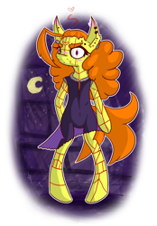 Size: 1500x2160 | Tagged: safe, artist:darkdarkpumpkin30, derpibooru import, oc, oc only, oc:blaze bolt, earth pony, pony, alternate hairstyle, bipedal, blushing, clothes, crescent moon, dress, ear piercing, earring, eyebrow piercing, heterochromia, jewelry, lip piercing, moon, night, nightgown, piercing, see-through, sky, smiling, solo, stars, tattoo, window