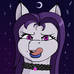 Size: 825x825 | Tagged: safe, artist:pony_prints<3, derpibooru import, oc, pony, beauty mark, choker, goth, imminent sex, licking, licking lips, lipstick, moon, prepare thyself, prepare your anus, solo, stars, tongue out