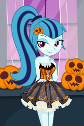 Size: 3200x4800 | Tagged: safe, artist:daarkenn, derpibooru import, sonata dusk, equestria girls, adorasexy, breasts, cleavage, clothes, costume, cute, halloween, halloween costume, holiday, pumpkin, sexy, sonatabetes, strapless