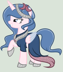 Size: 2295x2614 | Tagged: safe, artist:lominicinfinity, derpibooru import, oc, oc:sparkdust knight, alicorn, pony, alicorn oc, clothes, dress, female, gala dress, horn, mare, simple background, solo, wings
