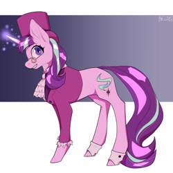 Size: 3000x3000 | Tagged: safe, artist:neldis, derpibooru import, snowfall frost, starlight glimmer, pony, unicorn, clothes, female, glasses, glowing horn, hat, horn, mare, solo, top hat