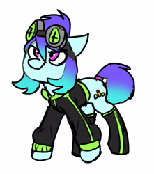 Size: 2711x3069 | Tagged: safe, artist:neoncel, derpibooru import, oc, oc:raven mcchippy, earth pony, pony, clothes, goggles, hoodie, solo