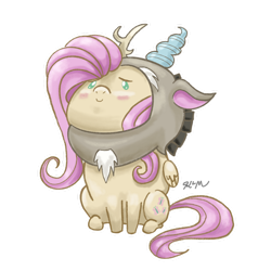 Size: 1280x1280 | Tagged: safe, artist:catscratchpaper, derpibooru import, fluttershy, pegasus, pony, blushing, chibi, clothes, cosplay, costume, discord cosplay, dot eyes, female, floppy ears, folded wings, looking at you, mare, no pupils, outline, simple background, sitting, smiling, solo, three quarter view, transparent background, white outline, wings