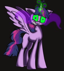 Size: 649x720 | Tagged: safe, artist:puppyhowler, derpibooru import, twilight sparkle, twilight sparkle (alicorn), alicorn, pony, black background, colored sclera, corrupted, corrupted twilight sparkle, dark magic, dark twilight, dark twilight sparkle, darklight, darklight sparkle, evil twilight, exploitable meme, female, glowing horn, green sclera, horn, image macro, insane twilight, insanity, magic, mare, meme, messy hair, missing cutie mark, possessed, possession, possesslight, possesslight sparkle, psychotic twilight sparkle, simple background, solo, sombra eyes, twilight is anakin