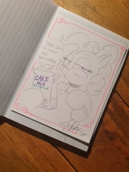 Size: 1536x2048 | Tagged: safe, artist:andypriceart, derpibooru import, idw, pinkie pie, earth pony, pony, cake mix, commission, eating, looking at you, photo, solo, this will end in diabetes, traditional art