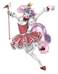 Size: 1000x1278 | Tagged: safe, artist:baron engel, color edit, derpibooru import, edit, sweetie belle, anthro, unguligrade anthro, unicorn, cardcaptor sakura, colored, crossover, female, magical girl, magical girl outfit, mare, older, older sweetie belle, pencil drawing, sealing wand, simple background, solo, story included, traditional art, transparent background