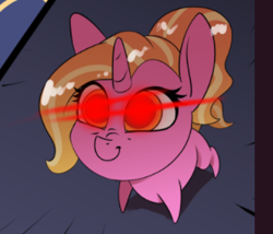 Size: 313x268 | Tagged: safe, artist:underpable, luster dawn, pony, unicorn, crop, female, mare, meme, reaction image, red eyes, smiling, yuri (name)