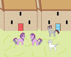 Size: 500x400 | Tagged: safe, artist:nate5700, derpibooru import, double diamond, starlight glimmer, sugar belle, earth pony, pony, unicorn, 1000 hours in ms paint, equal cutie mark, our town, pixel art, self ponidox, starlight's village