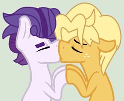 Size: 586x475 | Tagged: safe, artist:box-of-ideas, artist:jadethepegasus, derpibooru import, dirk thistleweed, ragamuffin (equestria girls), earth pony, pony, base used, equestria girls ponified, eyes closed, freckles, french kiss, gay, gray background, hug, kissing, male, ponified, ragadirk, raised hoof, shipping, simple background, stallion