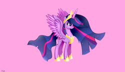 Size: 5200x3000 | Tagged: safe, artist:n0kkun, derpibooru import, princess twilight 2.0, twilight sparkle, twilight sparkle (alicorn), alicorn, pony, the last problem, crown, female, high res, hoof shoes, jewelry, mare, pink background, regalia, simple background, solo