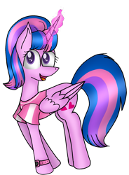 Size: 1107x1501 | Tagged: safe, artist:guruyunus17, derpibooru import, oc, oc:hsu amity, alicorn, pony, clothes, female, gift art, looking at you, magic, mare, missing accessory, no glasses, open mouth, simple background, solo, transparent background