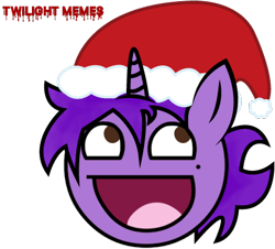 Size: 422x381 | Tagged: safe, artist:twilight_memes, derpibooru import, oc, oc only, oc:jão, unicorn, awesome face, barely pony related, christmas, hat, holiday, horn, logo, meme, santa hat, simple background, solo, transparent background, unicorn oc