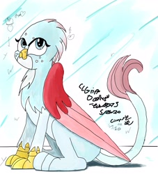 Size: 2960x3254 | Tagged: safe, artist:johnerose126, derpibooru import, ocellus, griffon, disguise, disguised changeling, solo, traditional art