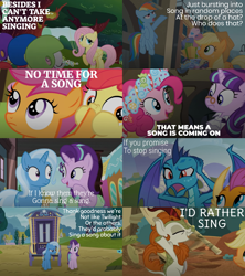 Size: 886x997 | Tagged: safe, derpibooru import, edit, edited screencap, editor:quoterific, screencap, apple bloom, applejack, autumn blaze, fluttershy, pinkie pie, princess ember, rainbow dash, scootaloo, smolder, snowfall frost, starlight glimmer, sweetie belle, trixie, dragon, earth pony, kirin, pegasus, pony, unicorn, a hearth's warming tail, all bottled up, rarity takes manehattan, road to friendship, school daze, somepony to watch over me, sounds of silence, the cutie mark chronicles, applejack's hat, bag, bipedal, cowboy hat, cutie mark crusaders, dragoness, eyes closed, female, filly, hat, helmet, open mouth, present, saddle bag, spirit of hearth's warming presents, train, train station, two toned mane, two toned tail, y pose