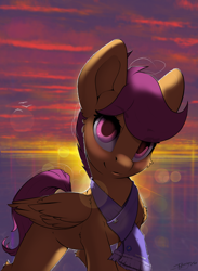 Size: 2342x3203 | Tagged: safe, artist:skitsroom, derpibooru import, scootaloo, pegasus, pony, clothes, eye clipping through hair, female, scarf, smiling, solo