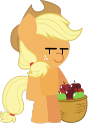 Size: 5990x7993 | Tagged: safe, artist:isaac_pony, derpibooru import, applejack, earth pony, pony, apple, cute, female, food, hat, kibiy pony, show accurate, simple background, smiling, solo, standing, transparent background, vector