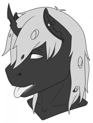 Size: 978x1280 | Tagged: safe, artist:imreer, derpibooru import, oc, oc only, oc:silver lies, anthro, changeling, changeling queen, bust, changeling oc, changeling queen oc, female, simple background, solo, tongue out, white background, white changeling