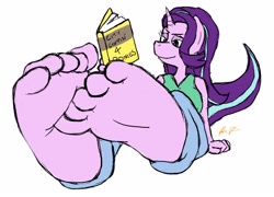 Size: 2087x1500 | Tagged: safe, artist:trowelhands, derpibooru import, starlight glimmer, anthro, plantigrade anthro, unicorn, barefoot, feet, fetish, foot fetish, foot focus, simple background, soles, solo, toes, white background