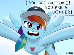 Size: 1800x1350 | Tagged: safe, artist:nagoluckyart, derpibooru import, rainbow dash, pegasus, pony, female, looking at you, mare, open mouth, outstretched arms, positive ponies, public service announcement, solo, spread wings, talking to viewer, wings