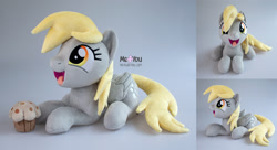 Size: 2000x1090 | Tagged: safe, artist:meplushyou, derpibooru import, derpy hooves, pegasus, pony, food, irl, muffin, photo, plushie, solo