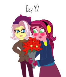 Size: 1280x1485 | Tagged: safe, artist:horroraceman93, derpibooru import, gloriosa daisy, vignette valencia, equestria girls, blushing, female, gloriette, lesbian, poinsettia, shipping, simple background, transparent background