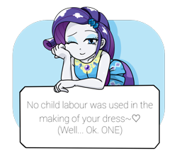 Size: 740x640 | Tagged: safe, artist:batipin, artist:pony4koma, derpibooru import, edit, rarity, better together, equestria girls, female, geode of shielding, implied spike, looking at you, magical geodes, one eye closed, rarity peplum dress, solo, wink