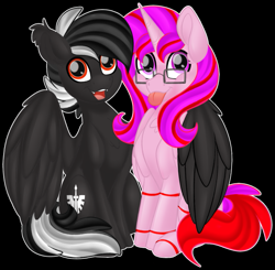 Size: 691x676 | Tagged: safe, artist:missmele-madness, derpibooru import, oc, oc:darkangel, oc:pepto, alicorn, pegasus, friendship is magic, cute, wings