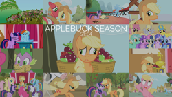 Size: 1962x1105 | Tagged: safe, derpibooru import, edit, edited screencap, editor:quoterific, screencap, amethyst star, applejack, big macintosh, bon bon, cloud kicker, derpy hooves, dizzy twister, fluttershy, lemon hearts, lily, lily valley, linky, lyra heartstrings, minuette, orange swirl, pinkie pie, rainbow dash, rainbowshine, rarity, sea swirl, seafoam, shoeshine, sparkler, spike, sweetie drops, twilight sparkle, unicorn twilight, cow, dragon, earth pony, pegasus, pony, unicorn, applebuck season, basket of apples, female, male, mane six, mare, so awesome, stallion, the horror