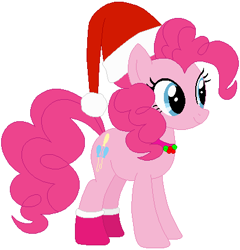 Size: 413x431 | Tagged: safe, artist:selenaede, artist:user15432, derpibooru import, pinkie pie, earth pony, pony, base used, christmas, christmas outfit, clothes, hat, holiday, jewelry, mistletoe, necklace, pink socks, red hat, santa hat, socks