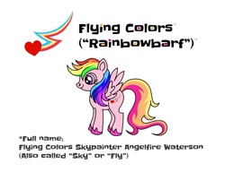 Size: 1280x983 | Tagged: safe, artist:starponys87, derpibooru import, oc, pegasus, barf, different mane and tail, donut steel, heart, lightning, magenta eyes, multicolored hair, parody, pegasus oc, puking rainbows, rainbow, rainbow barf, rainbow hair, shooting star, vomiting, wings