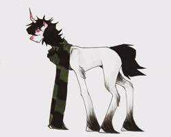 Size: 1915x1537 | Tagged: safe, artist:rrrover, derpibooru import, oc, oc only, pony, unicorn, clothes, curved horn, hoof fluff, horn, red nose, scarf, solo, unicorn oc