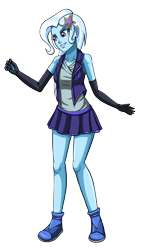 Size: 1760x3000 | Tagged: safe, artist:artemis-polara, derpibooru import, trixie, equestria girls, bracelet, clothes, gloves, jewelry, magical geodes, shirt, shoes, simple background, skirt, smiling, solo, transparent background, vest