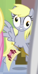 Size: 173x335 | Tagged: safe, derpibooru import, screencap, derpy hooves, fluttershy, pegasus, pony, rainbow falls, cropped, female, mare, scared, solo focus