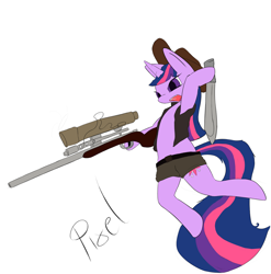 Size: 1280x1293 | Tagged: safe, derpibooru import, twilight sparkle, unicorn twilight, pony, unicorn, crossover, gun, kukri, parody, rifle, sniper, sniper rifle, solo, team fortress 2, twilight sniper, weapon